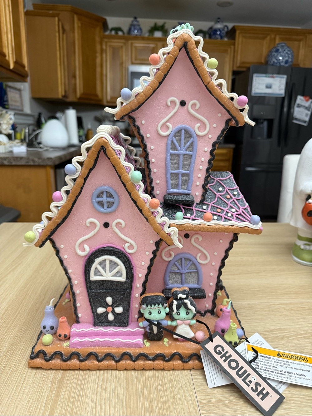 Ghoulish Pink Haunted Gingerbread House Holiday Decor